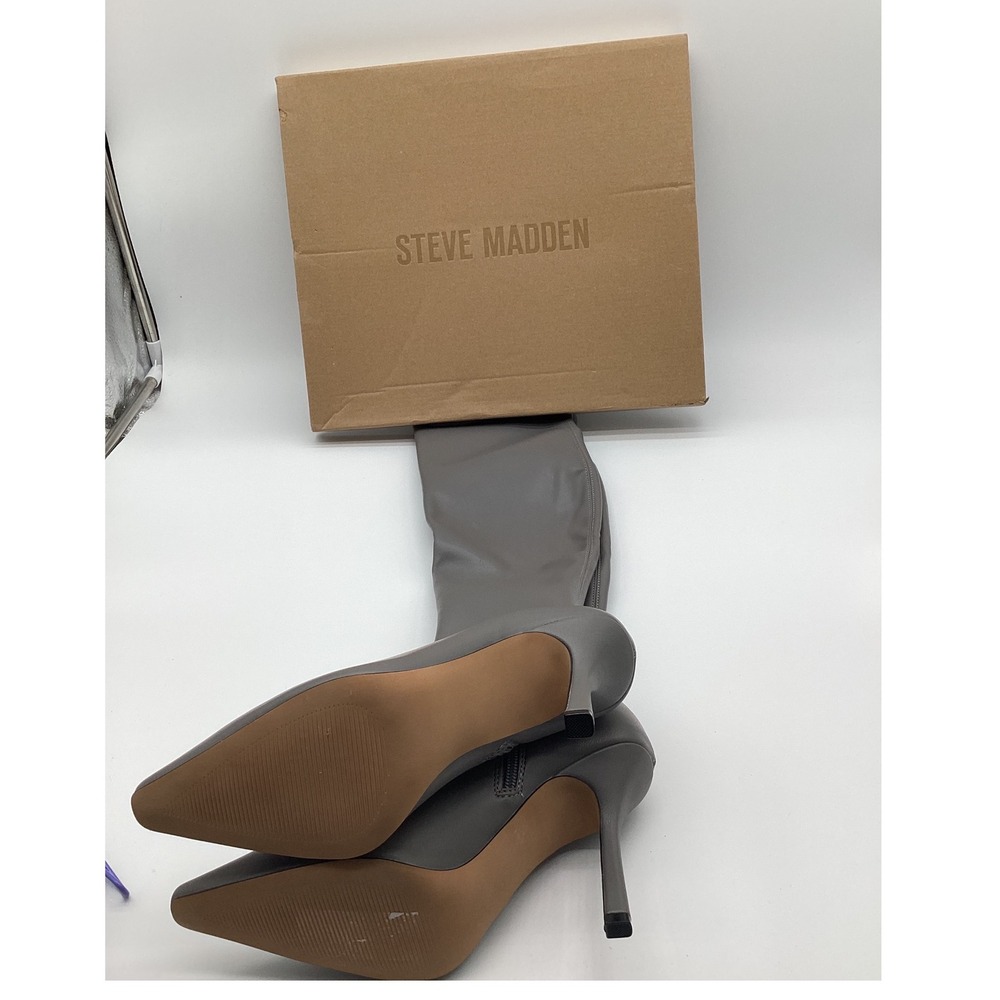Steve Madden Grey Over The Knee Thigh High Pointed Toe Stiletto Boots Womens - Picture 5 of 11